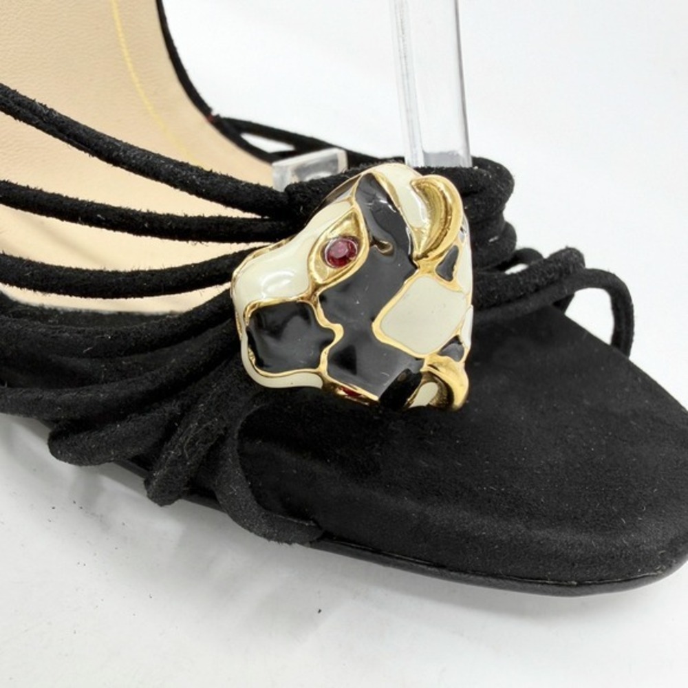 Gucci Black Suede Platform Heels Gold‎ Heel Panther Charm Sandals 38 - Picture 7 of 11